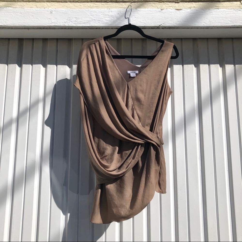 Helmut Lang tan brown draped sleeveless top
